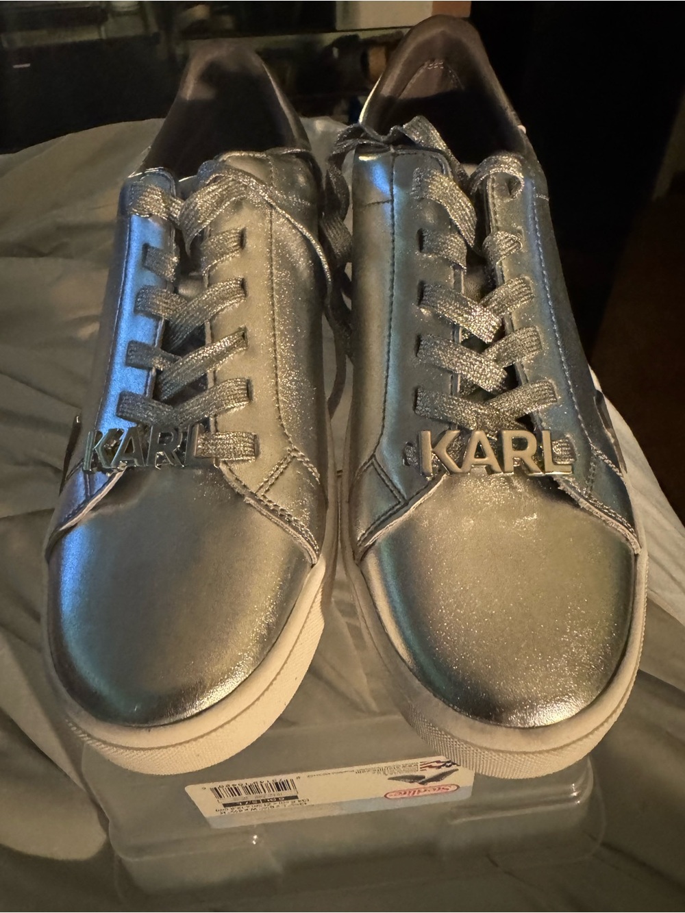 Karl Lagerfeld Metallic Silver Low-Top Sneakers